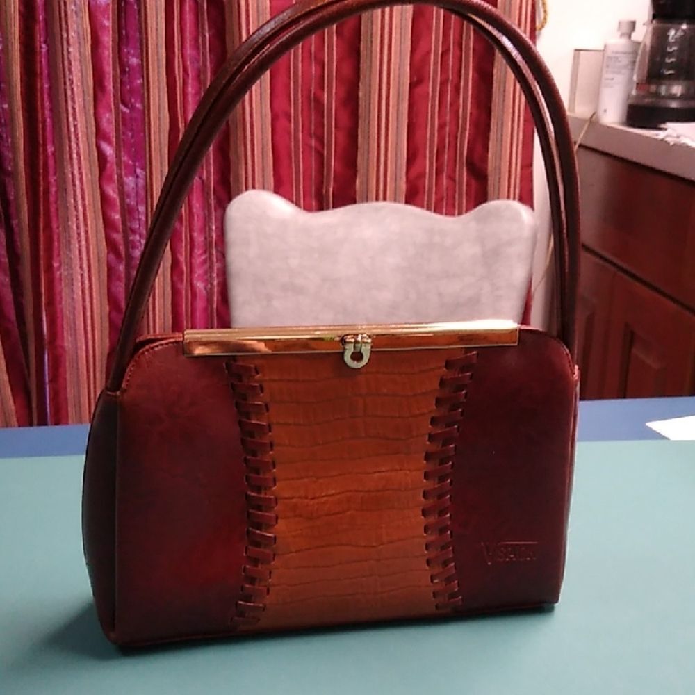 V sack Vintage Red/Brown Leather? Handbag Cottagecore Grandmacore